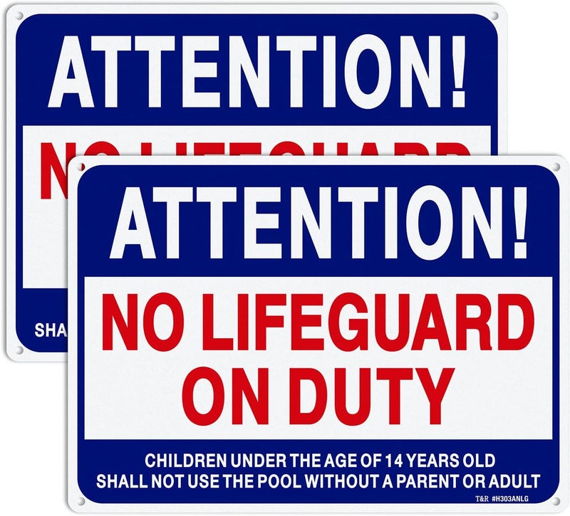 TR No Lifeguard On Duty Sign, Pool Sign - 2 Pack - 14"x10" .040 Rust Free Heavy Aluminum, Reflective, Waterproof, Weatherproof and Fade Resistant, 4 pre-drilled holes, Easy to Mount - Image 1